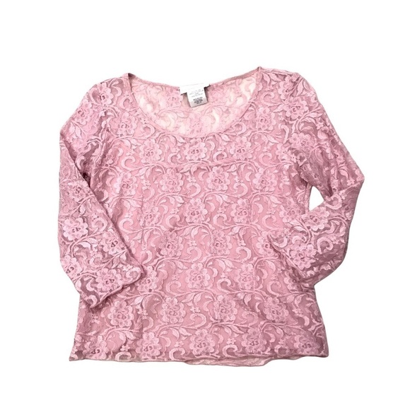 Soft Surroundings Women Small Pink Lace Top 3/4 Sleeve Partially Lined - Picture 2 of 9